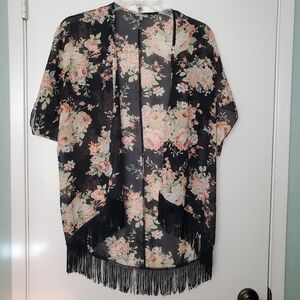 Charlotte Russe Whimsigoth Floral Dark Fairy Cropped Shrug with Fringe XS Shear